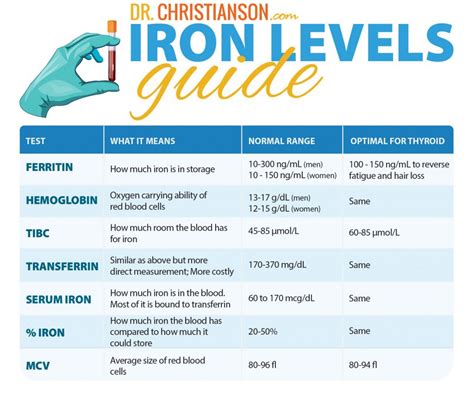 normal blood iron levels chart